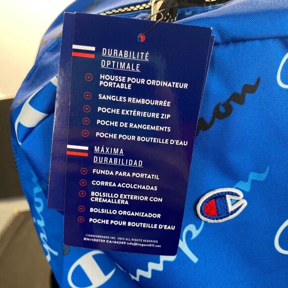 Champion 15”‎ Backpack Blue cript Logos,Laptop Sleeve,Padded Straps,Unisex New - Picture 8 of 16